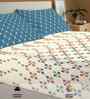 Zen Blocks Blue 144 Tc Cotton Double Bedsheet With 2 Pillow Covers