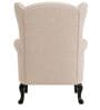 Zenvira Teak Wood Wing Chair With Suede Fabric In Ivory Beige Colour Zenvira Teak Wood Wing Chair With Suede Fabric In Ivory Beige Colour