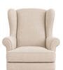 Zenvira Teak Wood Wing Chair With Suede Fabric In Ivory Beige Colour Zenvira Teak Wood Wing Chair With Suede Fabric In Ivory Beige Colour