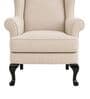 Zenvira Teak Wood Wing Chair With Suede Fabric In Ivory Beige Colour Zenvira Teak Wood Wing Chair With Suede Fabric In Ivory Beige Colour