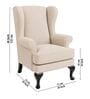 Zenvira Teak Wood Wing Chair With Suede Fabric In Ivory Beige Colour Zenvira Teak Wood Wing Chair With Suede Fabric In Ivory Beige Colour