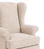 Zenvira Teak Wood Wing Chair With Suede Fabric In Ivory Beige Colour Zenvira Teak Wood Wing Chair With Suede Fabric In Ivory Beige Colour