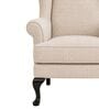 Zenvira Teak Wood Wing Chair With Suede Fabric In Ivory Beige Colour Zenvira Teak Wood Wing Chair With Suede Fabric In Ivory Beige Colour