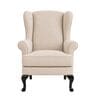 Zenvira Teak Wood Wing Chair With Suede Fabric In Ivory Beige Colour Zenvira Teak Wood Wing Chair With Suede Fabric In Ivory Beige Colour