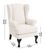 Zenvira Teak Wood Wing Chair With Suede Fabric In White Colour Zenvira Teak Wood Wing Chair With Suede Fabric In White Colour