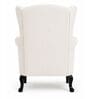 Zenvira Teak Wood Wing Chair With Suede Fabric In White Colour Zenvira Teak Wood Wing Chair With Suede Fabric In White Colour