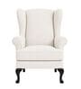 Zenvira Teak Wood Wing Chair With Suede Fabric In White Colour Zenvira Teak Wood Wing Chair With Suede Fabric In White Colour