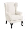Zenvira Teak Wood Wing Chair With Suede Fabric In White Colour Zenvira Teak Wood Wing Chair With Suede Fabric In White Colour