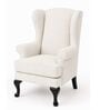 Zenvira Teak Wood Wing Chair With Suede Fabric In White Colour Zenvira Teak Wood Wing Chair With Suede Fabric In White Colour