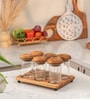 Set of 6 Zest Storage Jar Set Glass & Acacia Wood with Tray