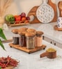 Set of 6 Zest Storage Jar Set Glass & Acacia Wood with Tray