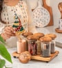 Set of 6 Zest Storage Jar Set Glass & Acacia Wood with Tray