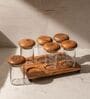 Set of 6 Zest Storage Jar Set Glass & Acacia Wood with Tray