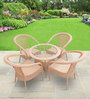 Zeus Wicker Patio Table and Chair Set in Fawn Colour with 4 Chairs