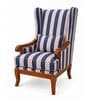 Zev Teak Wood Wing Chair With Suede Fabric In Blue Stripe Zev Teak Wood Wing Chair With Suede Fabric In Blue Stripe