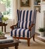 Zev Teak Wood Wing Chair With Suede Fabric In Blue Stripe Zev Teak Wood Wing Chair With Suede Fabric In Blue Stripe