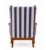Zev Teak Wood Wing Chair With Suede Fabric In Blue Stripe Zev Teak Wood Wing Chair With Suede Fabric In Blue Stripe