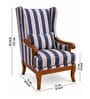 Zev Teak Wood Wing Chair With Suede Fabric In Blue Stripe Zev Teak Wood Wing Chair With Suede Fabric In Blue Stripe