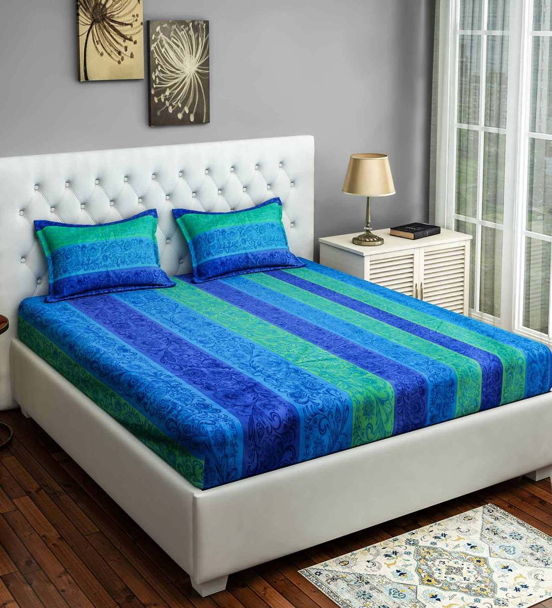 Buy Zinnia Cotton 250TC Double Bedsheet with 2 Pillow Covers at 45 OFF