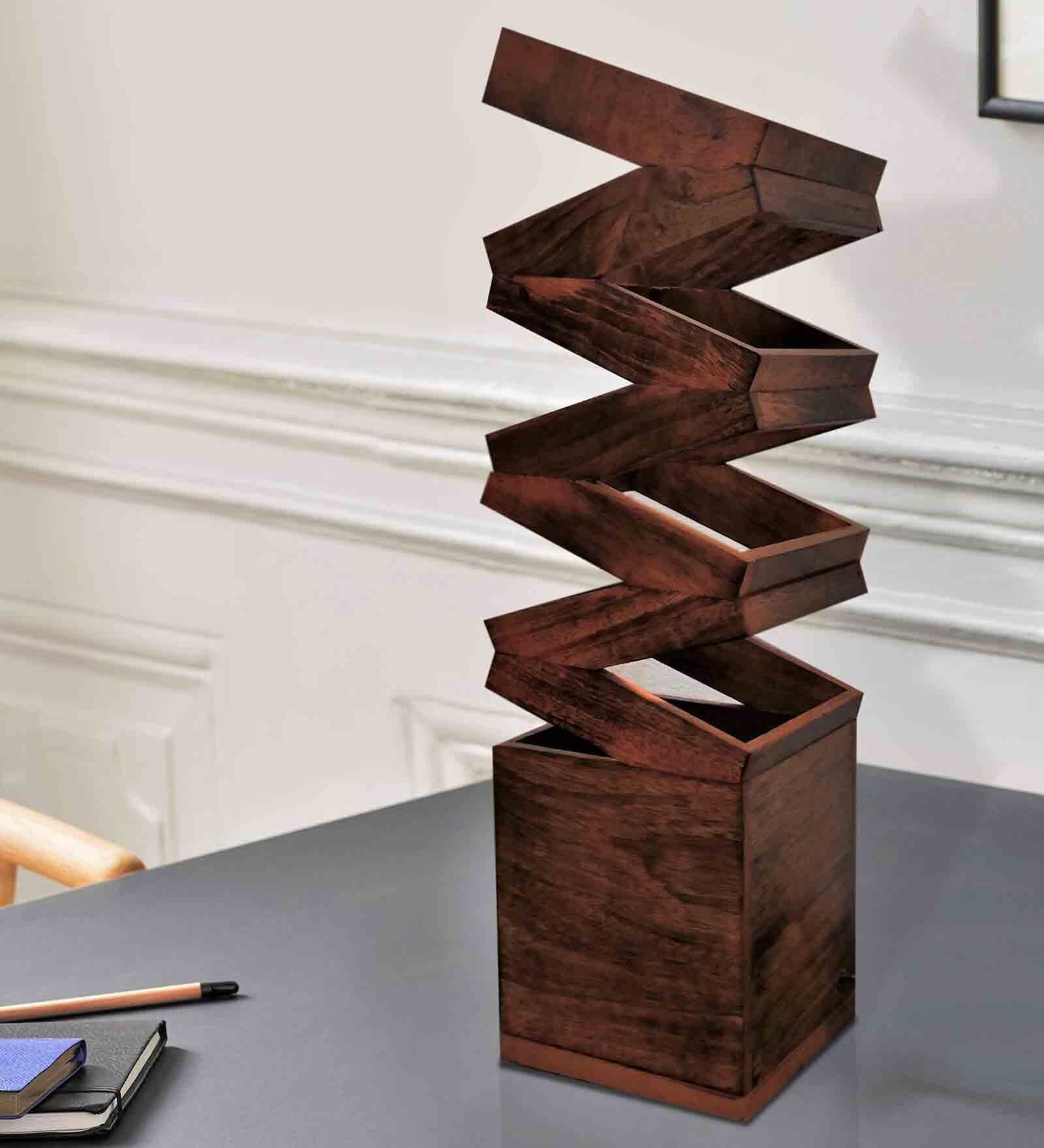 Zig Zag Coffee Wood Shade Table Lamp With Walnut Base