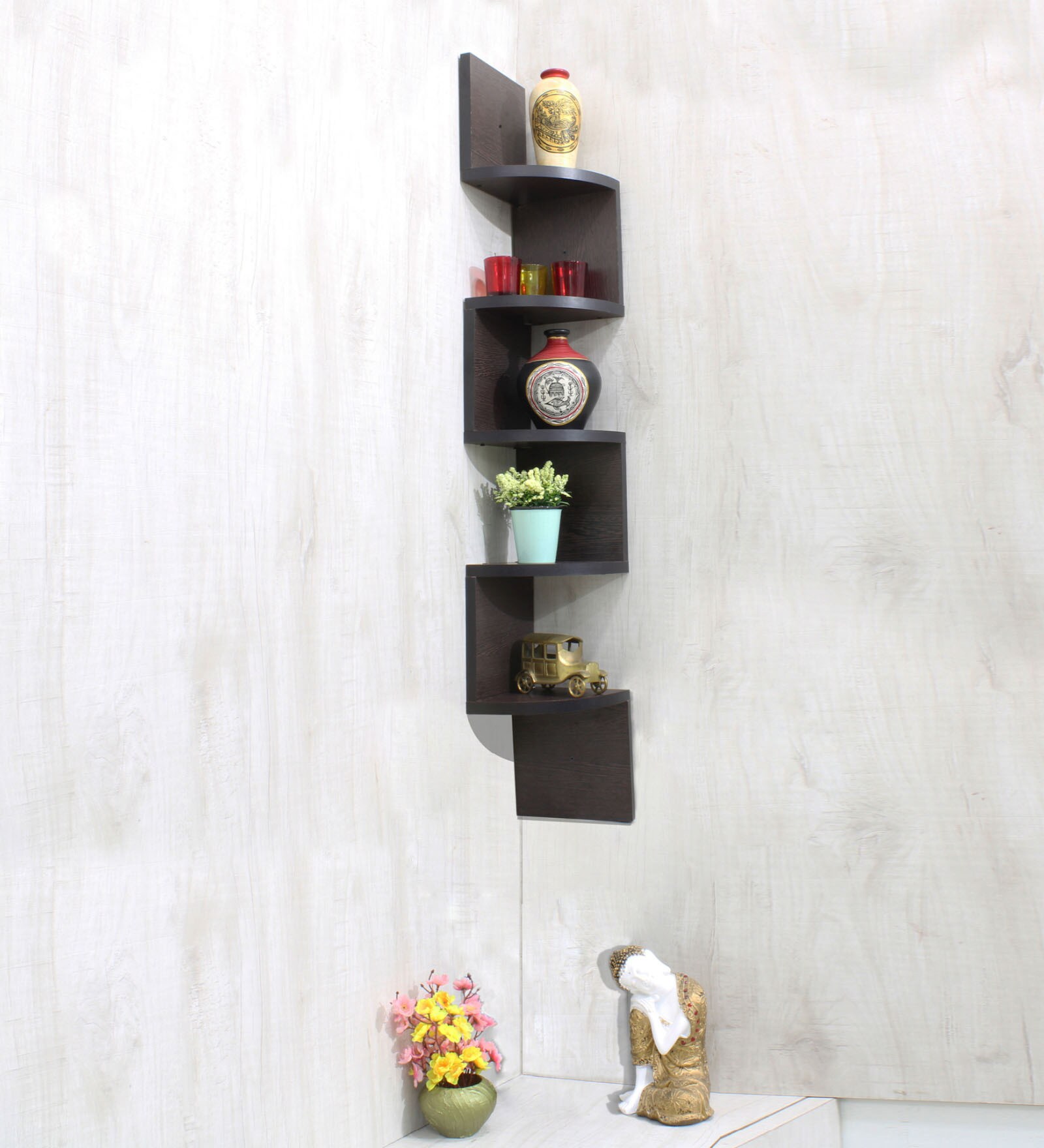 Buy ZigZag Brown Engineered Wood Corner Wall Shelf at 5 OFF by Random Pepperfry