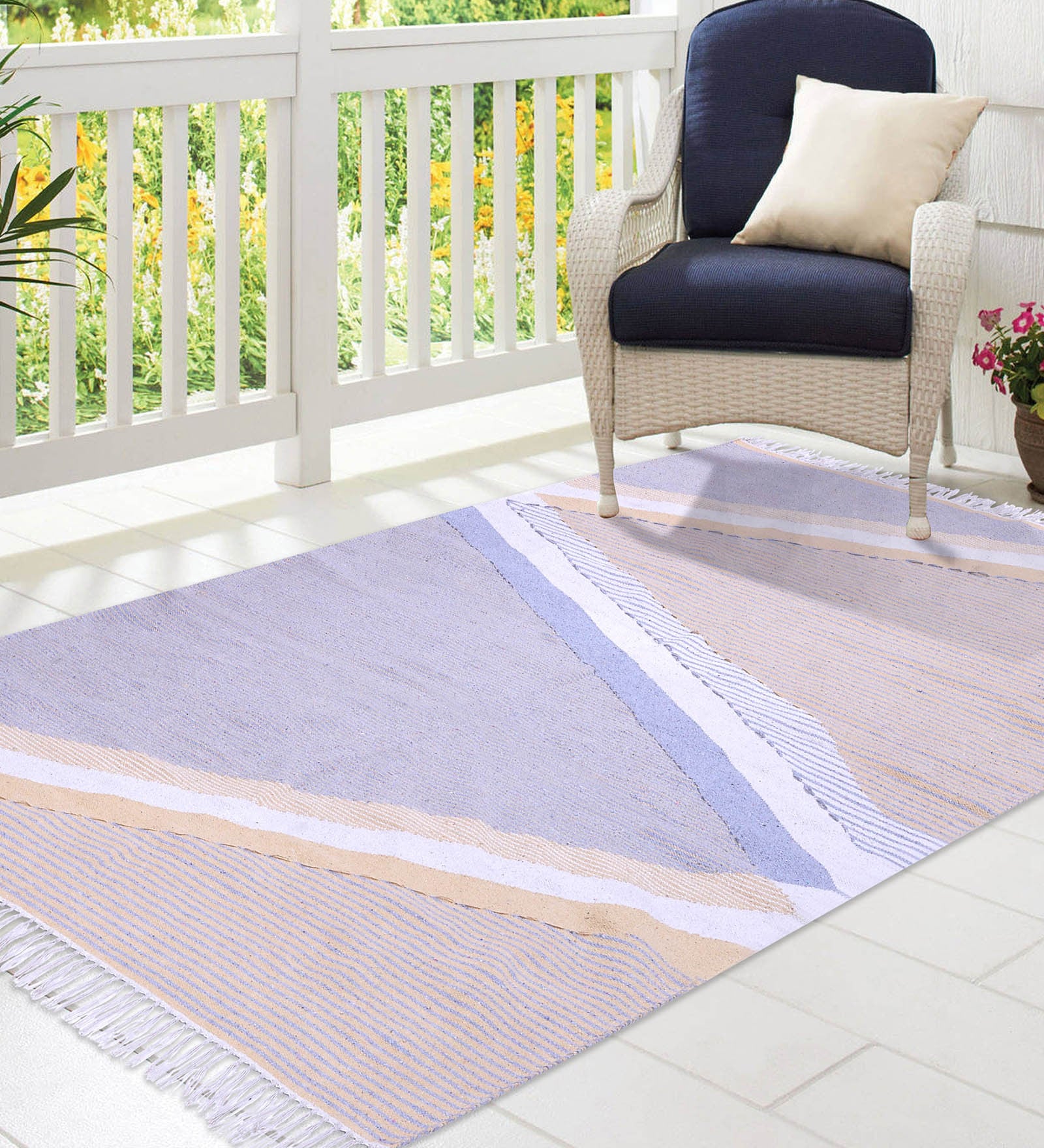 Zigzag Carpet with Vertical Lines in Multicolour