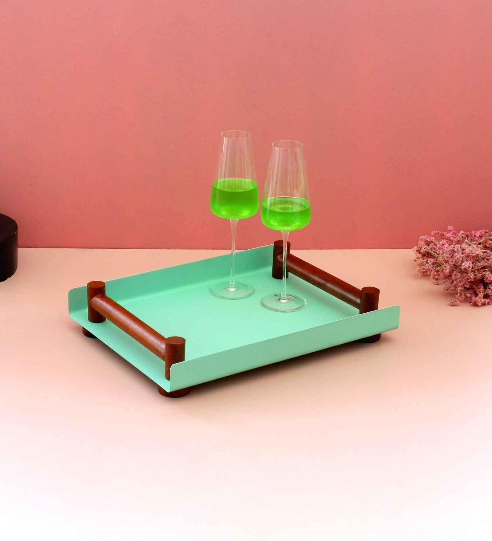 Zinn Vistosa Sea Green Tin & Wood Serving Tray Zinn Vistosa Sea Green Tin & Wood Serving Tray