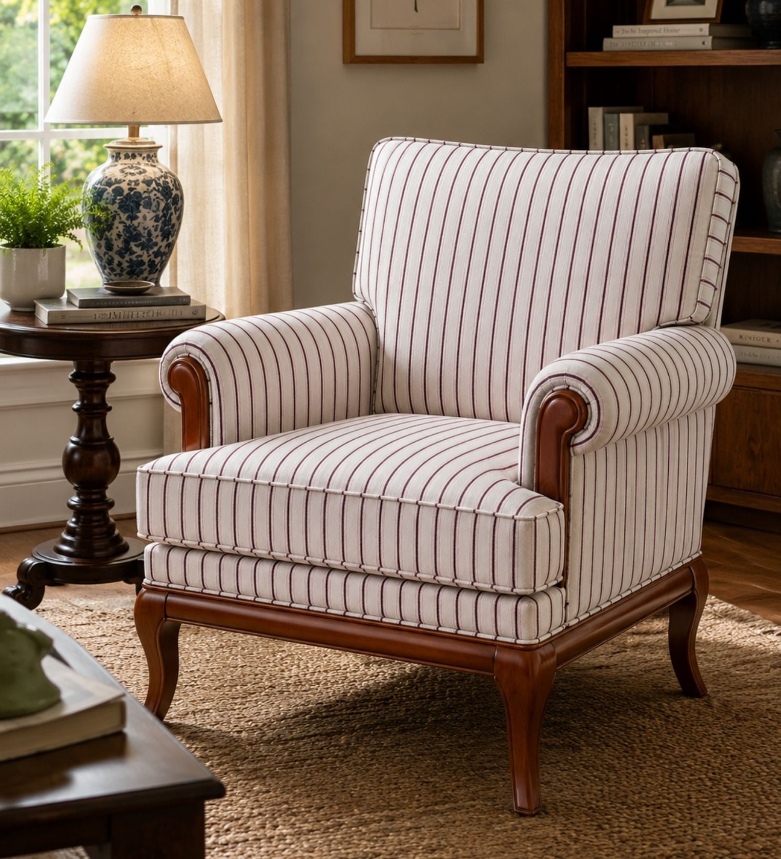 ZInnia Teak Wood Arm Chair With Suede Fabric In Multicolor