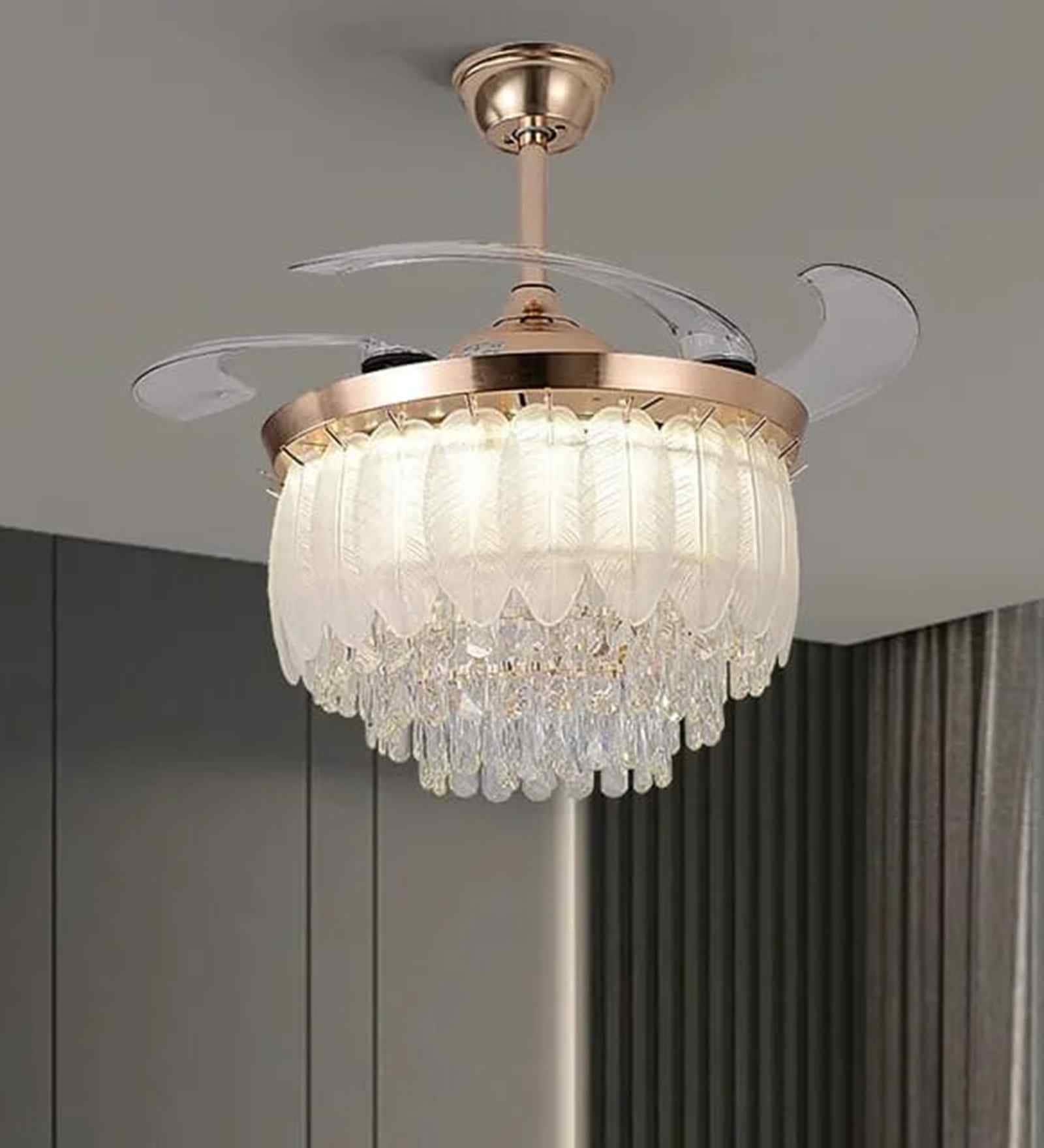 Zinu Smart Fan White Metal + Crystal , Google & Alexa Remote & App Control