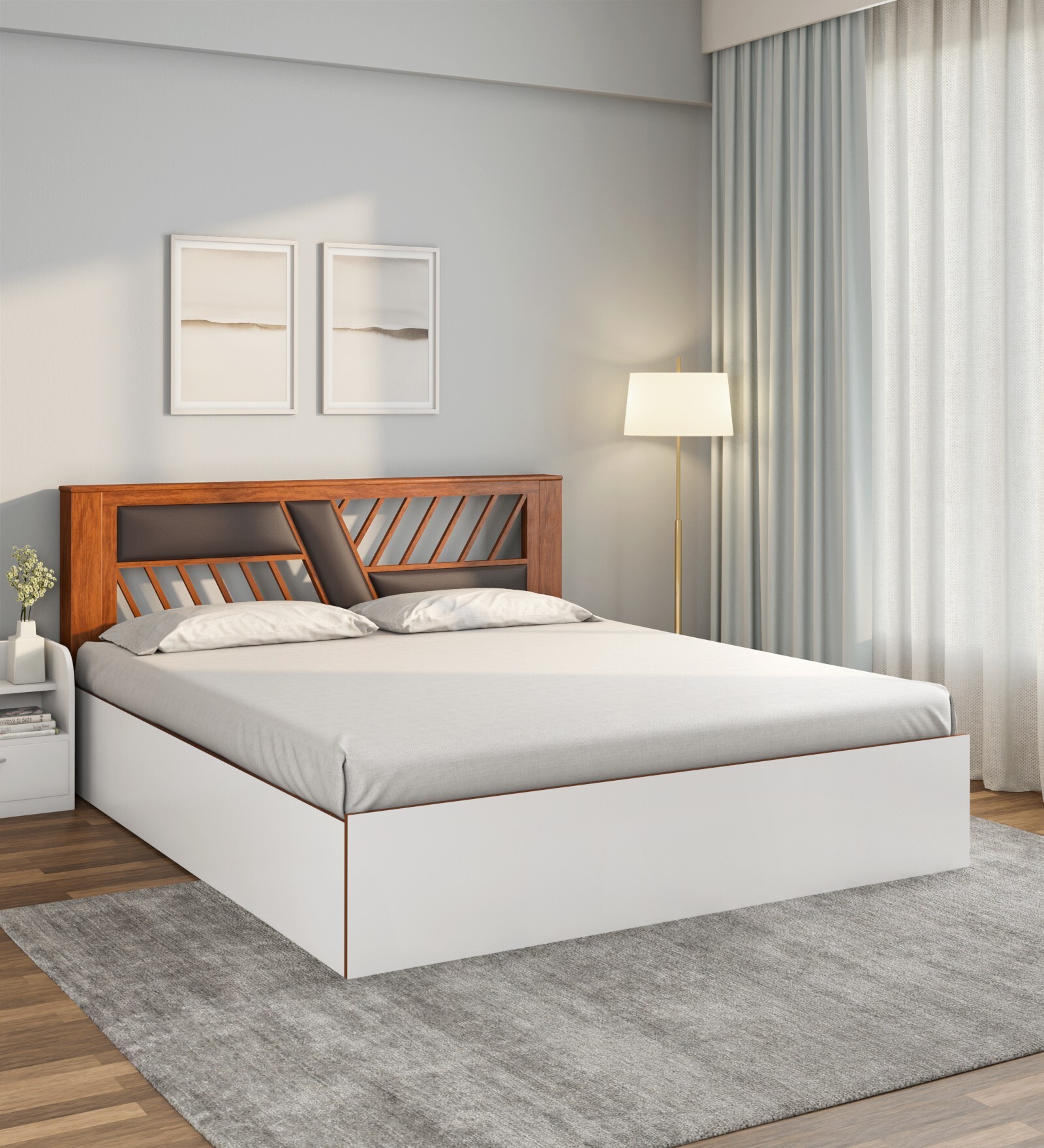 Zion Max King Size Bed in White Finish with Box Storage