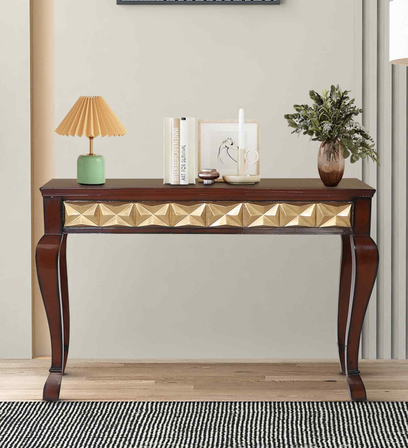 Ziri Solid Wood Console Table In Brown  Finish