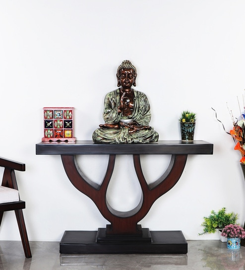 Zidena Solid Wood Console Table in Brown Finish