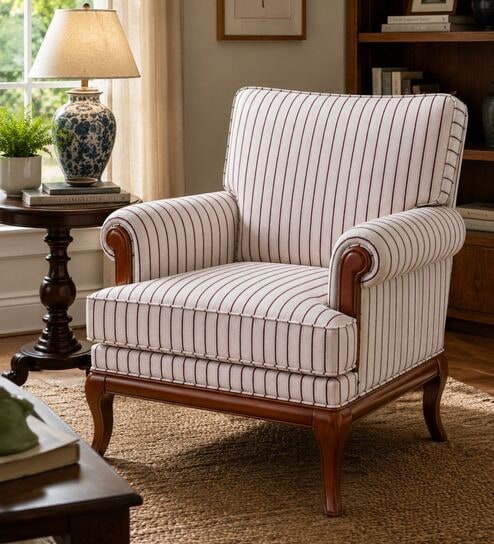 ZInnia Teak Wood Arm Chair With Suede Fabric In Multicolor