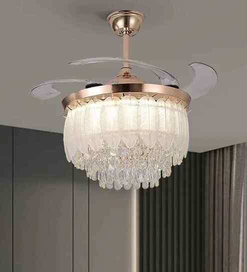 Zinu Smart Fan White Metal + Crystal , Google & Alexa Remote & App Control