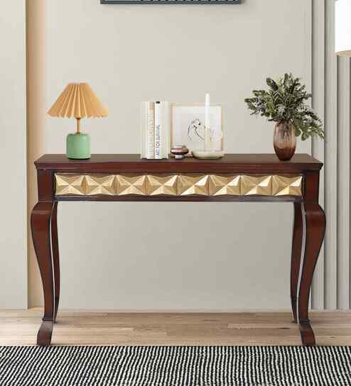 Ziri Solid Wood Console Table In Brown  Finish