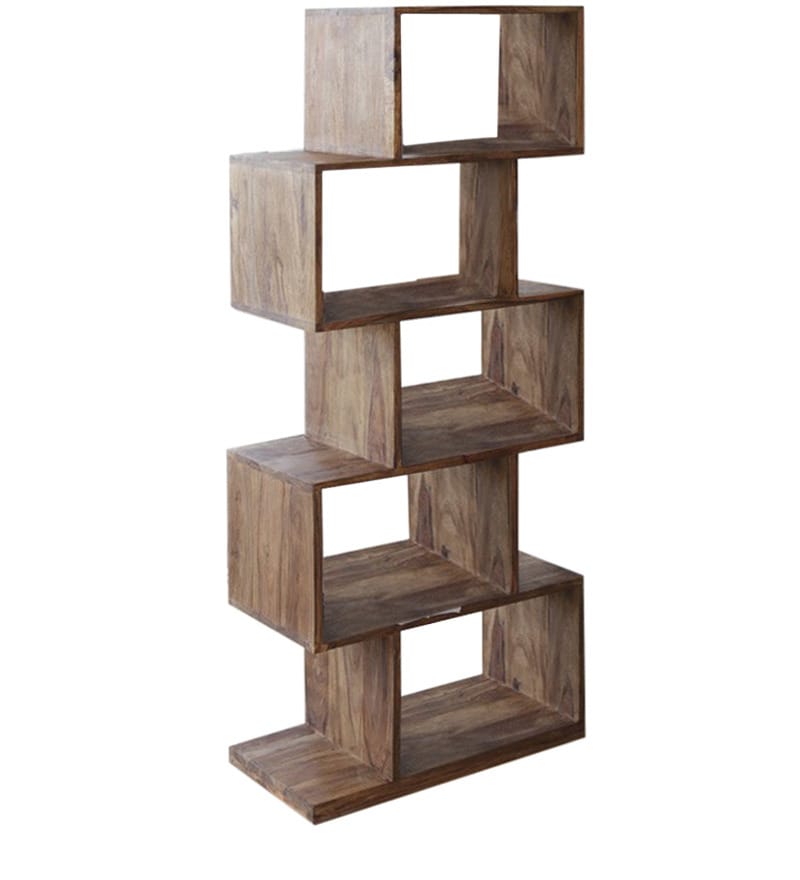 Buy Zig Zag Book Shelf cum Display Unit in Natural Polish by Wood Dekor ...