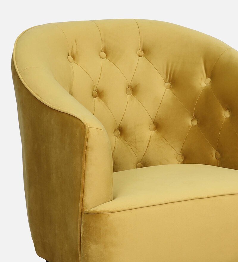 Buy Filtwick Velvet Barrel Chair in Mustard Colour by Amberville Online ...