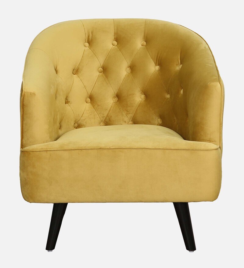 Buy Filtwick Velvet Barrel Chair in Mustard Colour by Amberville Online
