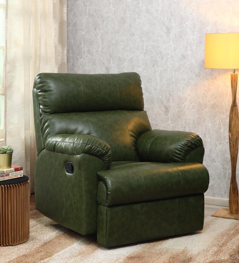 Buy Zilpah Leatherette 1 Seater Manual Recliner In Olive Green Color By