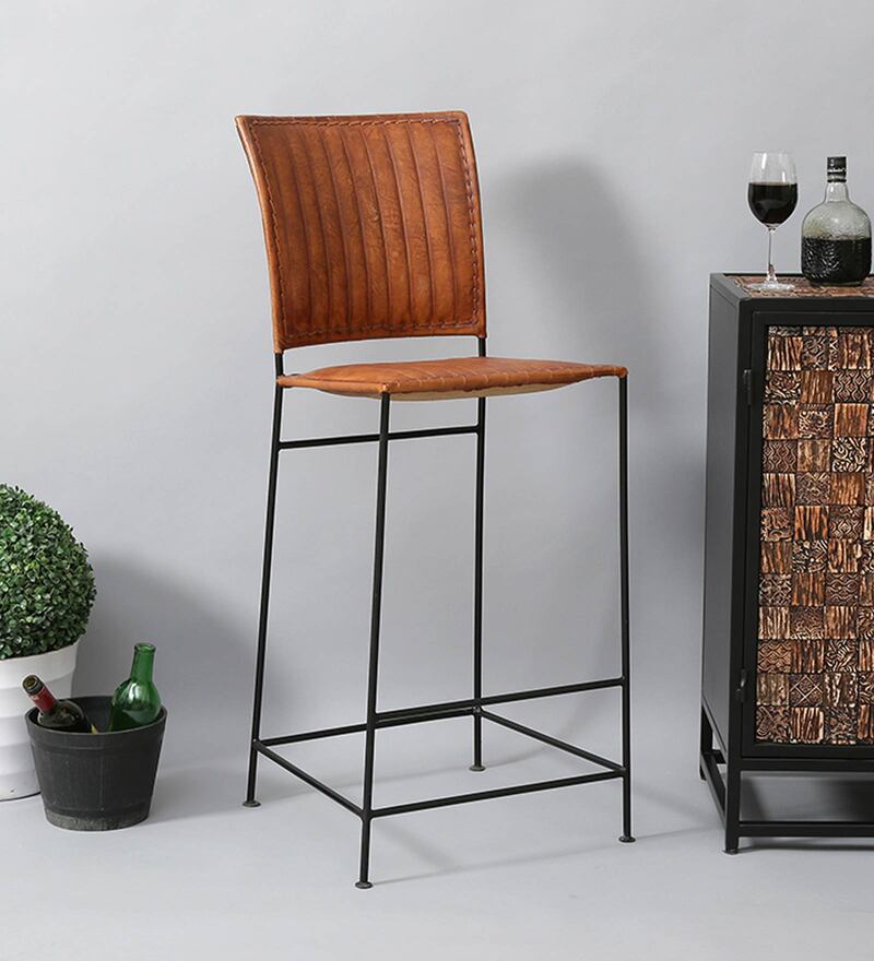 solid wood and leather bar stools