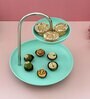 Zinn Vistosa Sea Green Tin & Stainless Steel 2 Tier Appetizer Platter