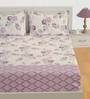 Purple Floral 250 TC Cotton 1 Double King Size Bedsheet with 2 Pillow Covers