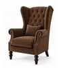 Zinnia Teak Wood High Back Wing Chair With Suede Fabric In Brown Colour Zinnia Teak Wood High Back Wing Chair With Suede Fabric In Brown Colour