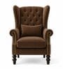 Zinnia Teak Wood High Back Wing Chair With Suede Fabric In Brown Colour Zinnia Teak Wood High Back Wing Chair With Suede Fabric In Brown Colour