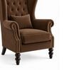 Zinnia Teak Wood High Back Wing Chair With Suede Fabric In Brown Colour Zinnia Teak Wood High Back Wing Chair With Suede Fabric In Brown Colour