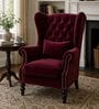 ZInnia Teak Wood High Back Chair With Suede Fabric In Maroon Colour ZInnia Teak Wood High Back Chair With Suede Fabric In Maroon Colour