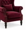 ZInnia Teak Wood High Back Chair With Suede Fabric In Maroon Colour ZInnia Teak Wood High Back Chair With Suede Fabric In Maroon Colour