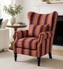 Zion Teak Wood Wing Chair With Suede Fabric In Orange Colour Zion Teak Wood Wing Chair With Suede Fabric In Orange Colour