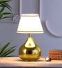 Ziya Iron Table Lamp with Cotton Fabric Lampshade (Gold & White)