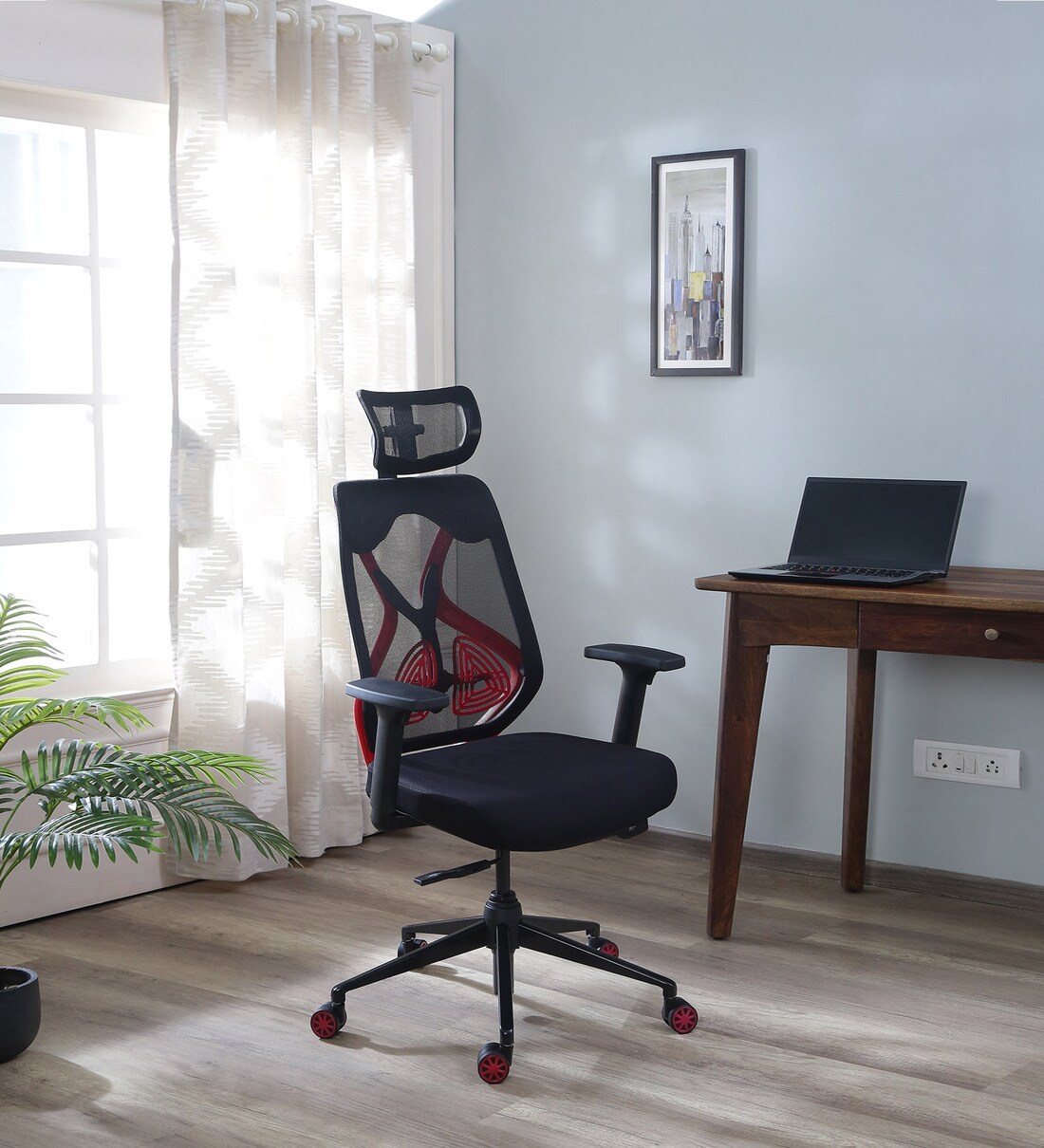 Buy Zodiac Breathable Mesh Ergonomic Chair in Black & Red Colur with Headrest at 60 OFF by